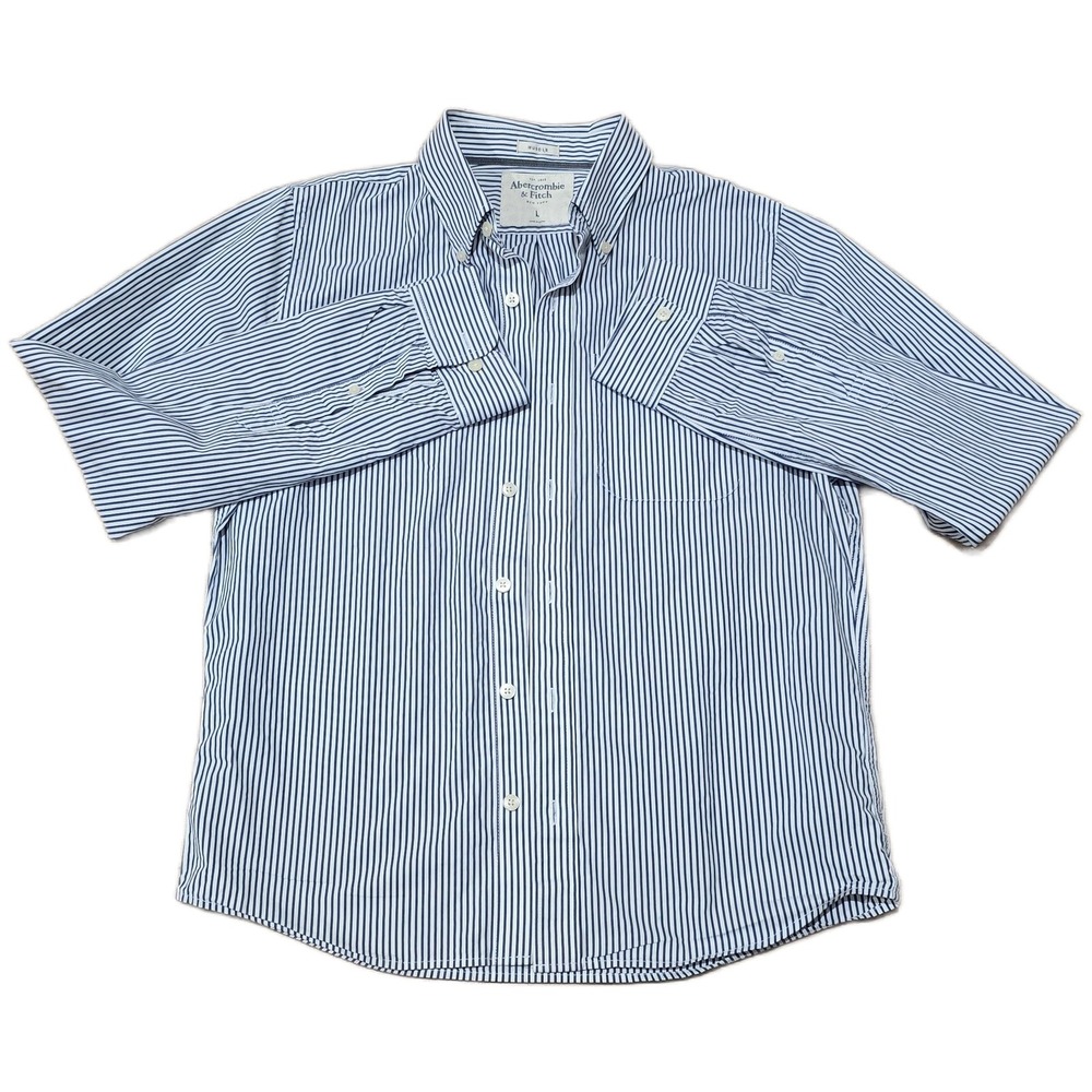 Abercrombie Fitch Mens Classic Blue Stripe Button Down Shirt Size‎ L